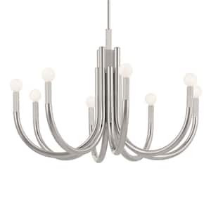 Odensa 29.25 in. 8-Light Polished Nickel Modern Candle Circle Chandelier for Dining Room