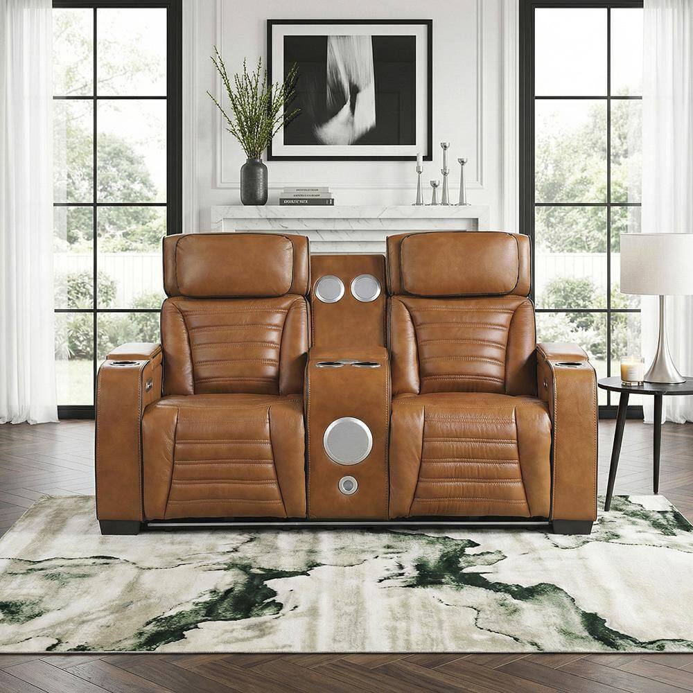 Bedos 84 in. W. Pillow Top Arm Top Grain Leather Rectangle 3-Piece Power Reclining Sofa Set in Brown