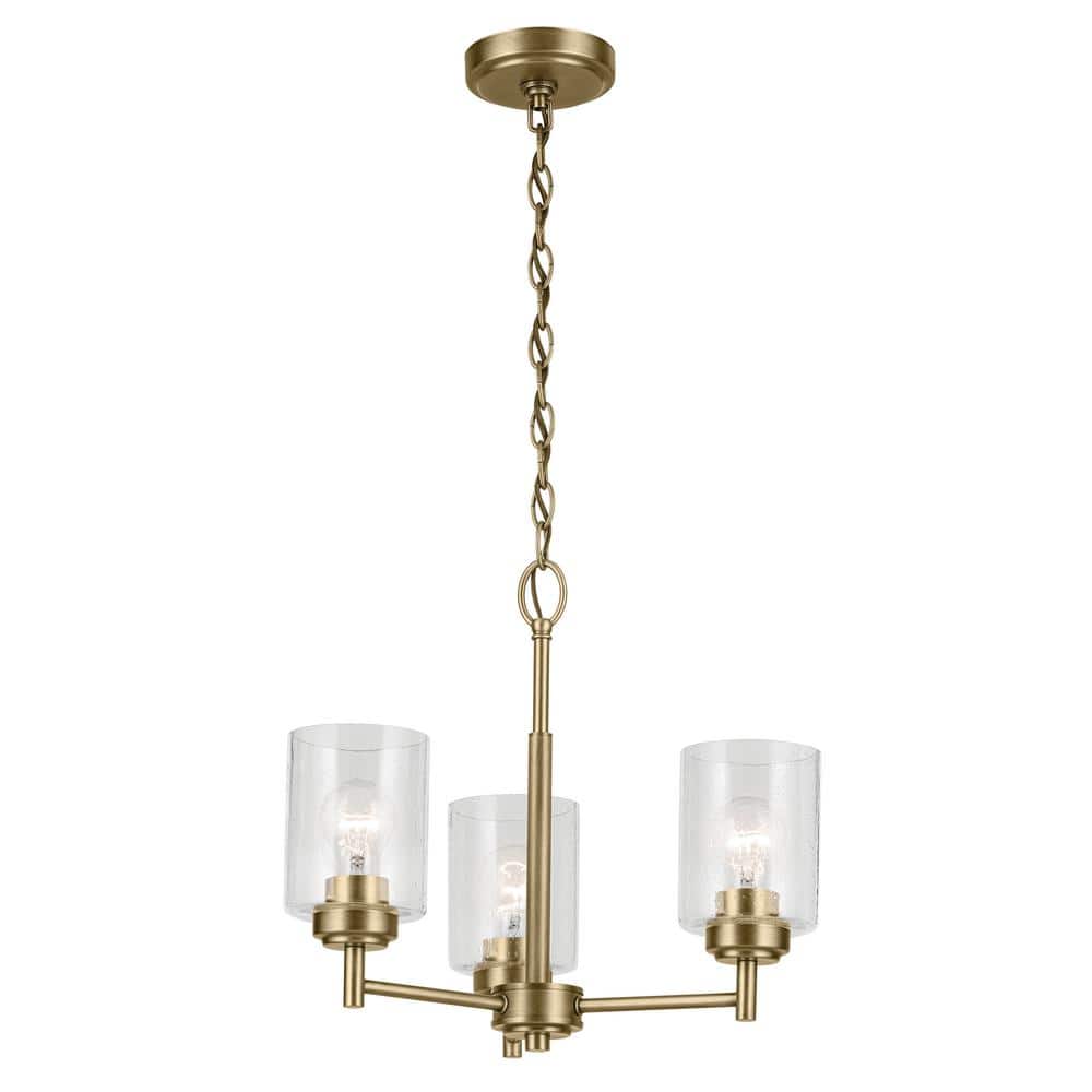 Natural Brass Mini Chandelier with Clear Seeded Glass