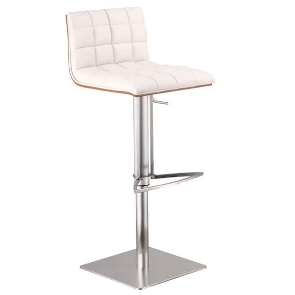 Armen Living Doug White Adjustable Stainless Steel Swivel Bar Stool
