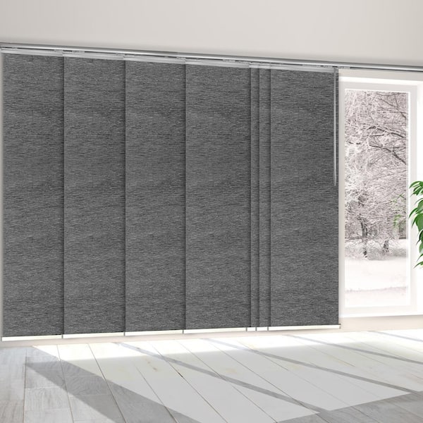 EMOH Granite Gray 110 in. - 153 in. W x 94 in. L Adjustable 7- Panel Satin Nickel Single Rail Panel Track, 23.5 in. Slates