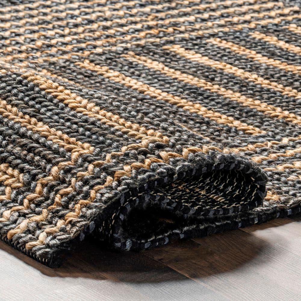 Black and Beige Braided Cotton Rectangular 4' x 6' Rug