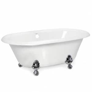 60 in. AcraStone Acrylic Double Clawfoot Non-Whirlpool Bathtub in White with Large Ball and Claw Feet in Chrome