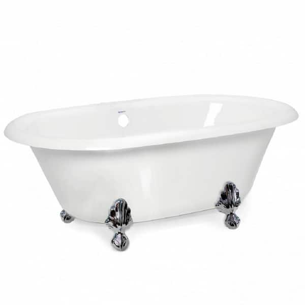 American Bath Factory 70 in. AcraStone Acrylic Double Clawfoot Non-Whirlpool Bathtub in White with Large Ball and Claw Feet in Chrome