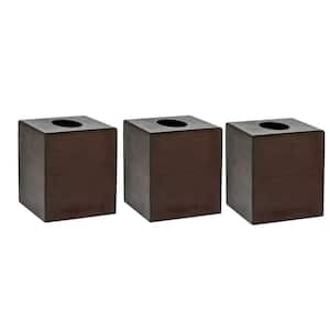 Square Cube Wood Tissue Box Cover Holder in Espresso (3-Pack)