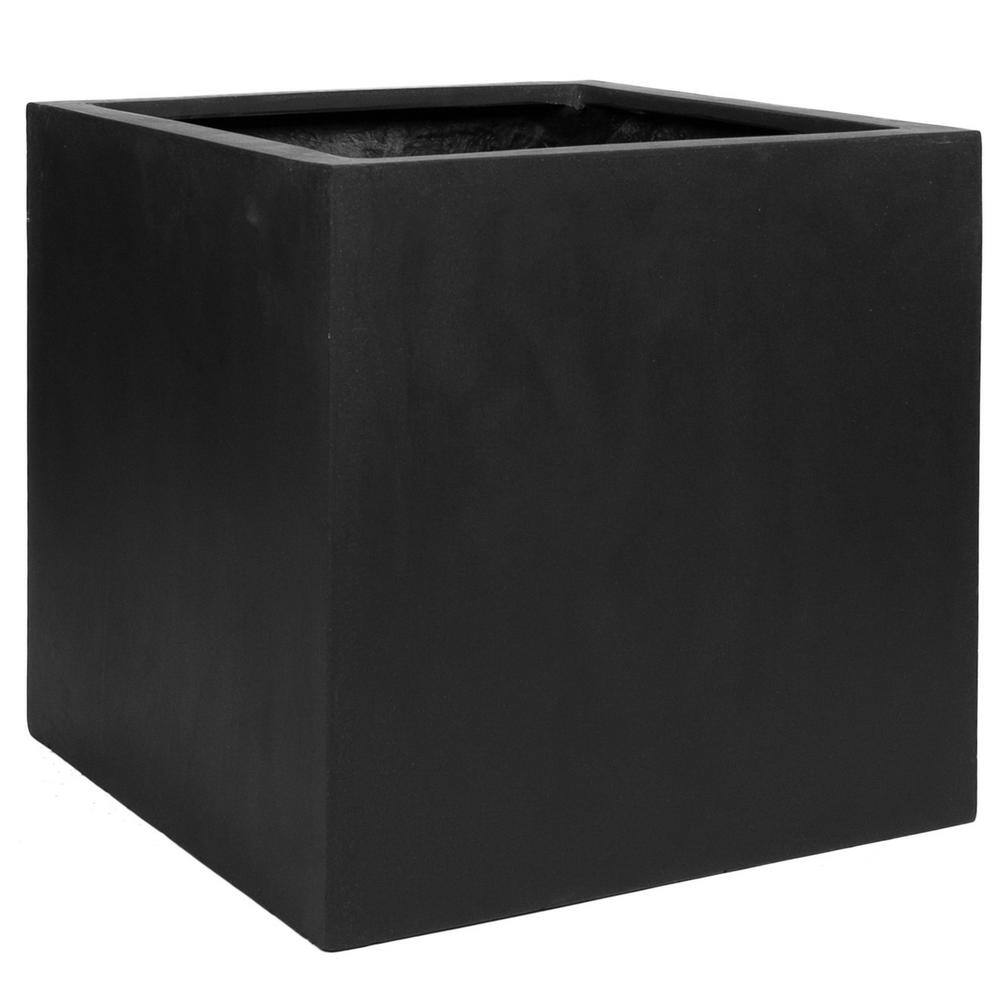 PotteryPots Block Extra Large 24 in. Tall Black Fiberstone Indoor ...