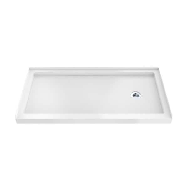 SlimLine 60 in. L x 32 in. W Alcove Rectangular White Shower Pan Base with 2 in. Round Right Drain in Chrome