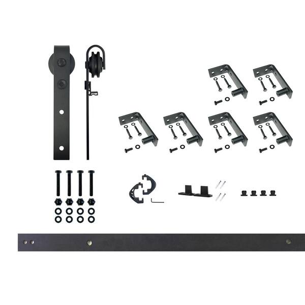 HOMACER 7.5 ft./90 in. Black Rustic Ceiling Mount Non-Bypass Sliding Barn Door Track and Hardware Kit for Single Door