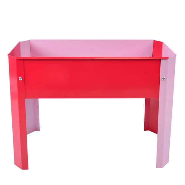 Unbranded Rectangle Mini Elevated Garden Bed Outdoor Steel Flowerpot Box 10.60 in. W x 23.60 in. L x 17.70 in. H x 12 qt. Pink