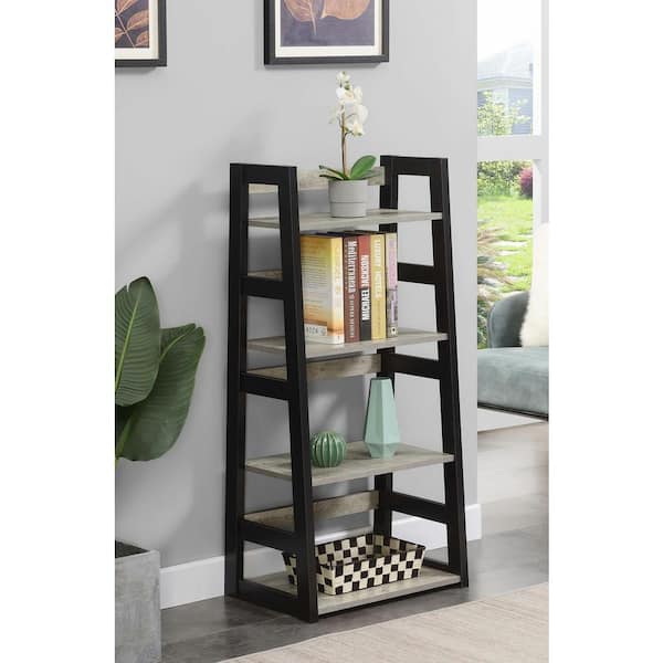 Convenience Concepts Designs2Go 44.25 in. Faux Birch and Black MDF 4-Shelf Accent Bookcase with Trestle Sides