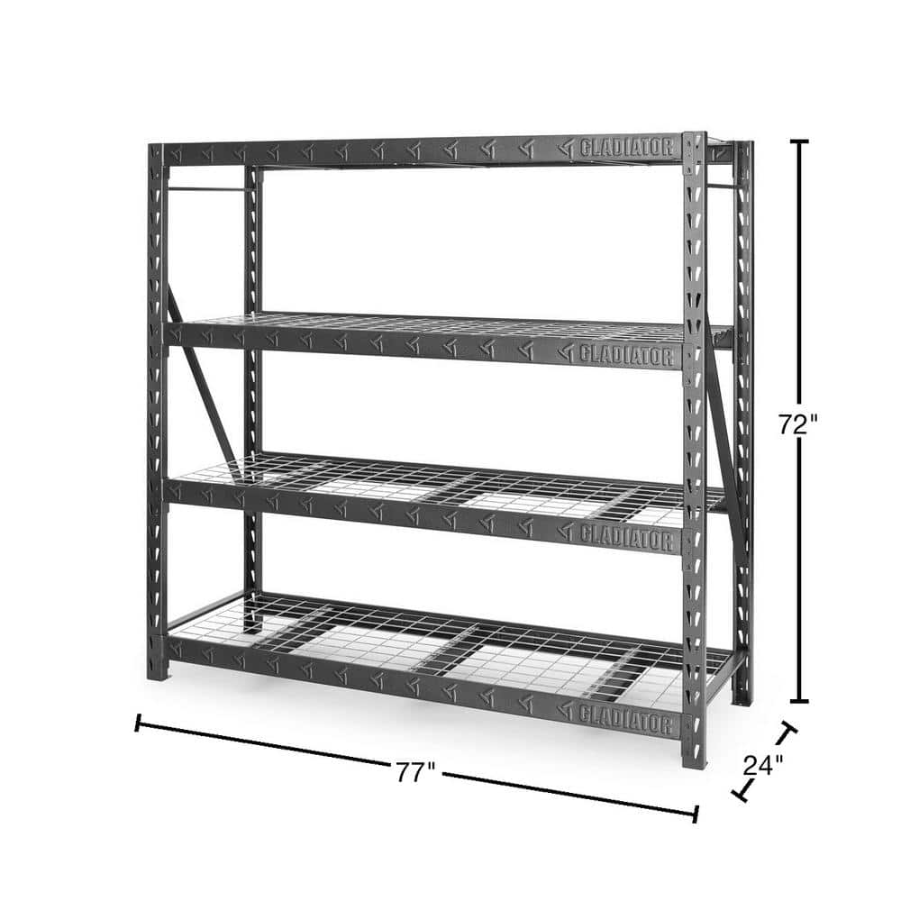 77" Wide Hammered Granite Heavy Duty Metal Rack with Four Shelves