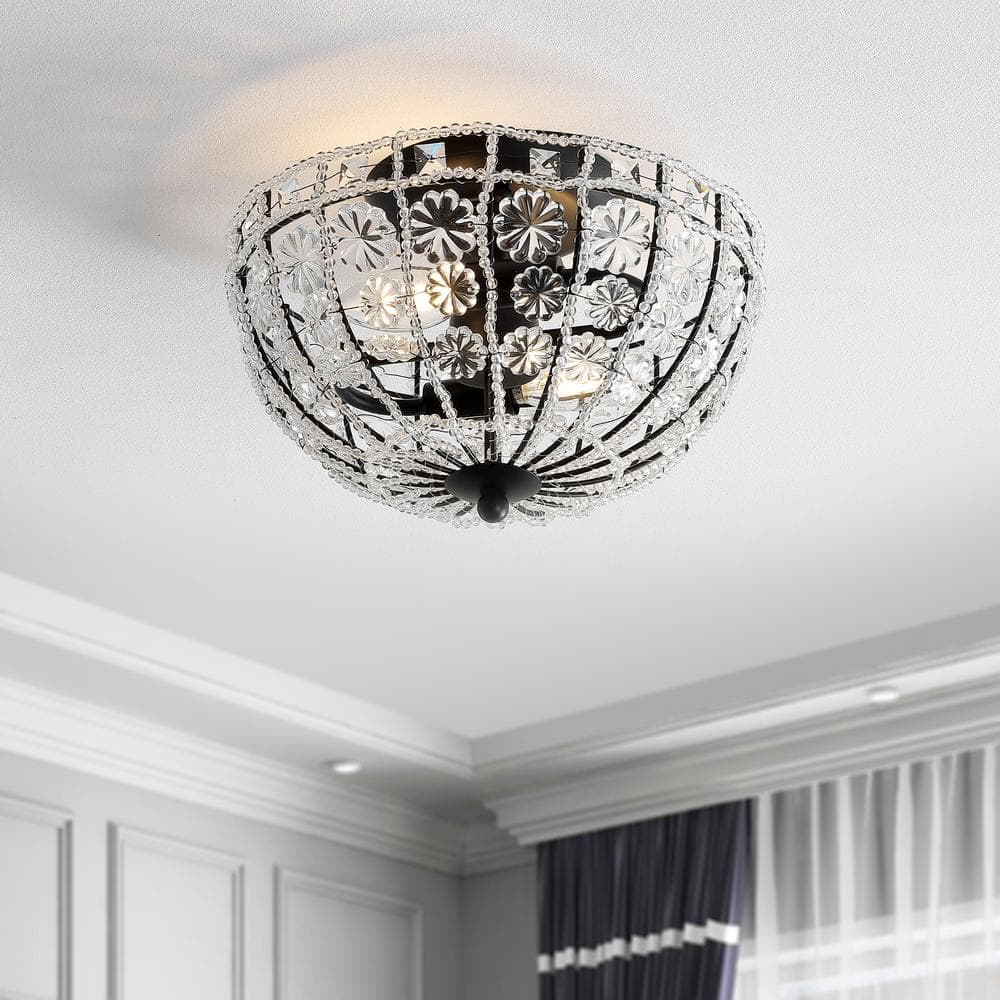 Billie 12" Black Crystal Flower LED Semi-Flush Mount