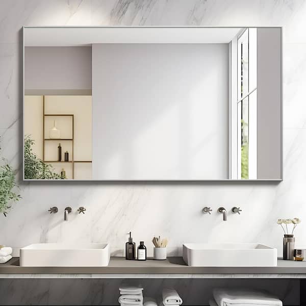 NEUTYPE 59 in. x 35 in. Modern Rectangle Oversize Metal Framed Bathroom Wall Mirror Vanity Mirror