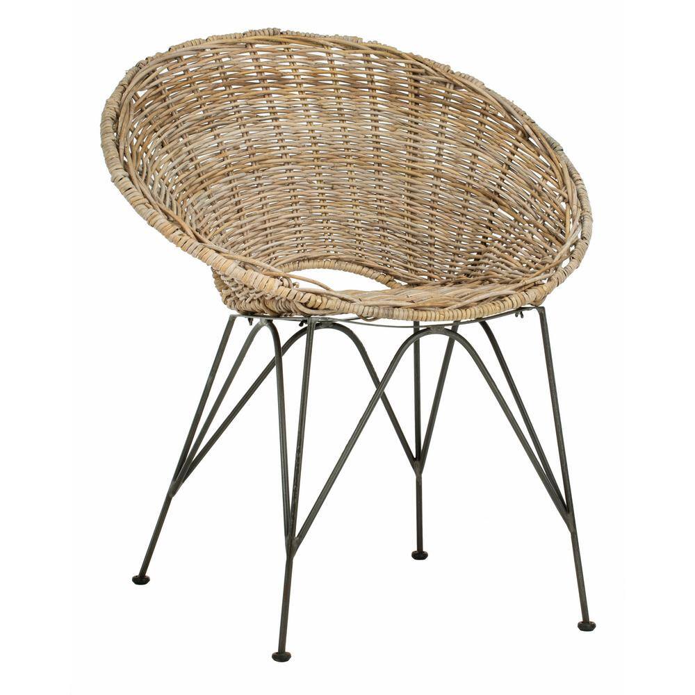 Grey Wash & Dark Steel Geometric Rattan Accent Chair