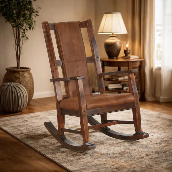 Odel Dark Chocolate Brown Faux Leather Arm Rocking Chair