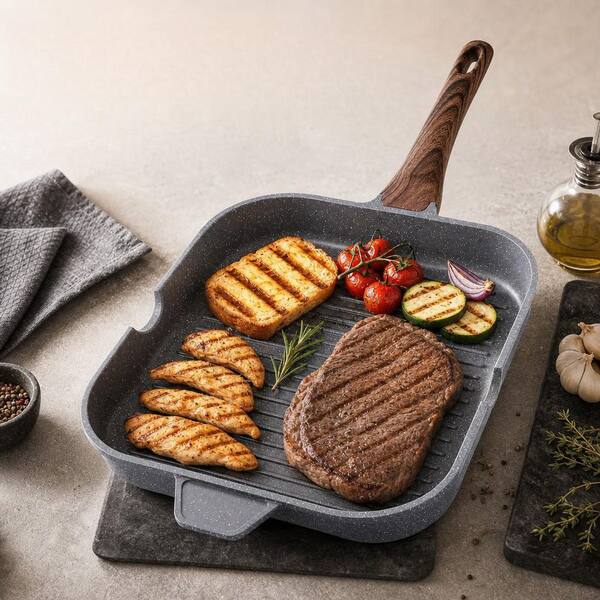 Wudkey 12 in. Aluminum Non-Stick Grill Pan, Versatile Griddle with