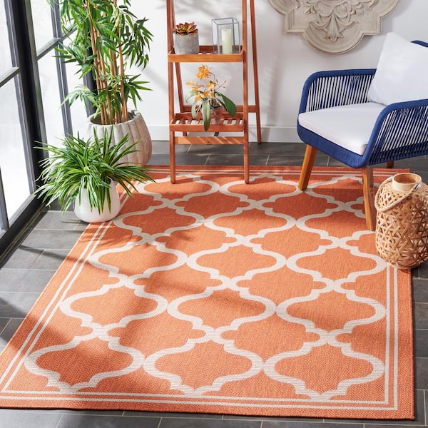 Bermuda Rust/Ivory 9 ft. x 12 ft. Border Trellis Indoor/Outdoor Area Rug