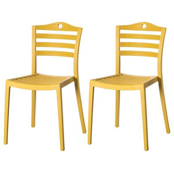 FABULAXE Yellow Modern Plastic Dining Chair with Ladderback Design (Set of 2)