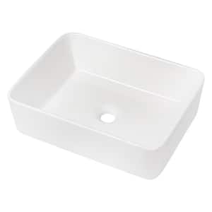 19 in. Ceramic Rectangular Bathroom Vessel Sink in White