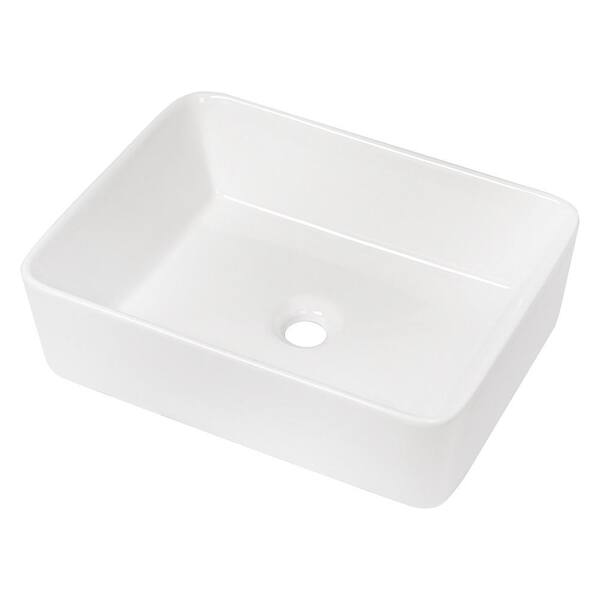 Amucolo 19 in. Ceramic Rectangular Bathroom Vessel Sink in White