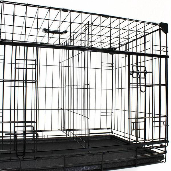 Petmaker Double Door Foldable Dog Crate, Black, Medium, 36L