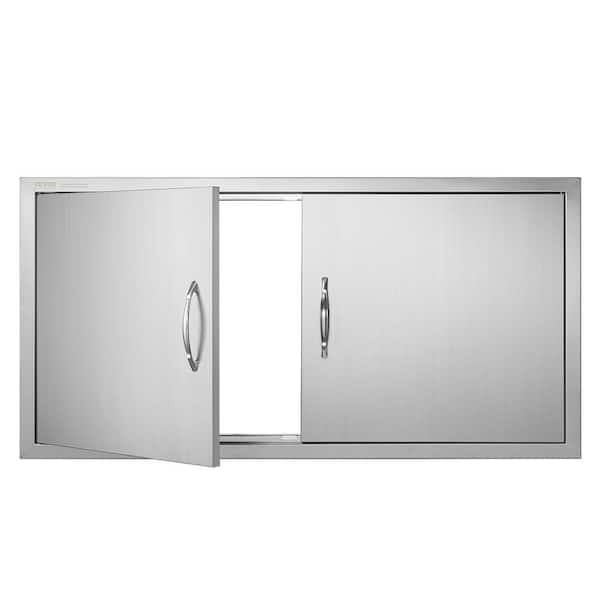 VEVOR Double Outdoor Kitchen Door 42 in. W x 21 in. H BBQ Access Door Stainless Steel Flush Mount Door Wall Vertical Door