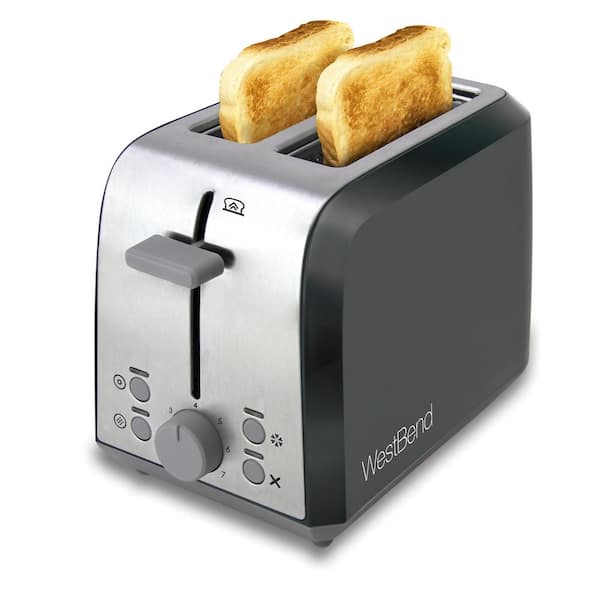 West Bend 2-Slice Silver Extra Wide Slot Toaster with Bagel Settings Ultimate Toast Lift and Removable Crumb Tray