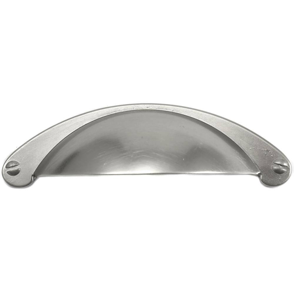 Satin Pewter Brushed Metal Cup Pull with Mounting Hardware