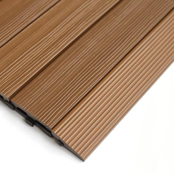 NewTechWood 1/6 ft. x 1 ft. Quick Deck Composite Deck Tile Straight Fascia in Peruvian Teak (4-Pieces/Box)