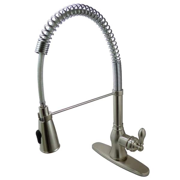 Kingston Brass Single-Handle Pull-Down Sprayer Kitchen Faucet with Spring Spout in Brushed Nickel