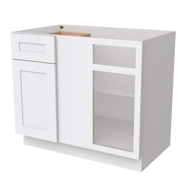 42in.W x 24in.D x34.5in.H Plywood Ready to Assemble Floor Blind Corner Base Kitchen Cabinet in White w/Adjustable Shelve