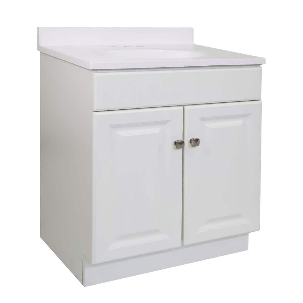 Wyndham White Cultured Marble Top Freestanding Bathroom Vanity
