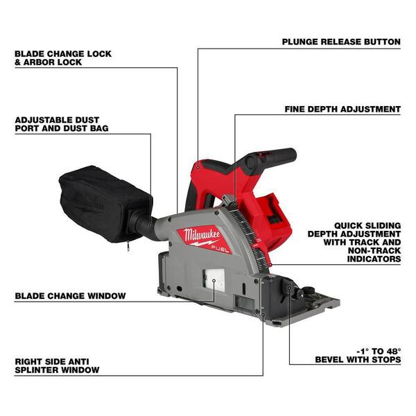 Milwaukee - M18 FUEL 18V Lithium-Ion Cordless Brushless 6-1/2 in. Plunge Cut Track Saw w/5.0 Ah Battery