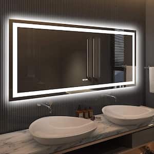 60 in. W x 28 in. H Large Rectangular Frameless Double LED Lights Anti-Fog Wall Bathroom Vanity Mirror in Tempered Glass