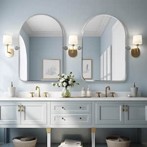 23 in. W x 32 in. H Arched Framed Dimmable Wall Bathroom Vanity Mirror in Sliver (2-Piece)