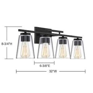 Calhoun 32 in. W x 8.75 in. H 4-Light Black Bathroom Vanity Light with Clear Cone Glass Shades