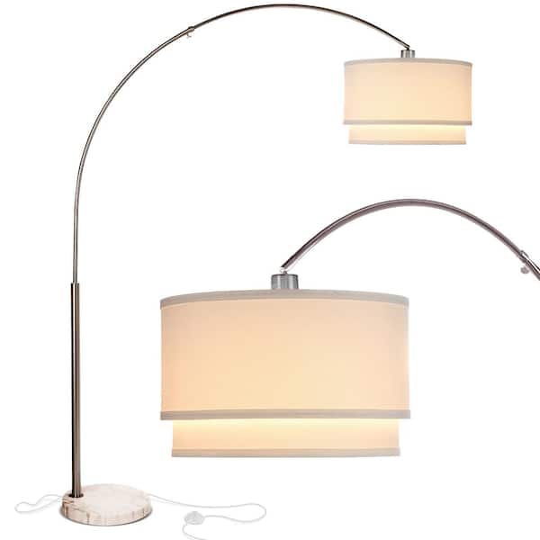 Mason 81 in. Brushed Nickel Modern 1-Light Adjustable and Extendable LED Floor Lamp with White Fabric Drum Shade