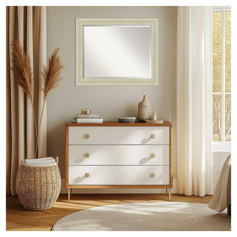 Oliver Warm Silver 33.25 in. x 27.25 in. Beveled Modern Rectangle Wood Framed Wall Mirror price history on PriceWatchPro