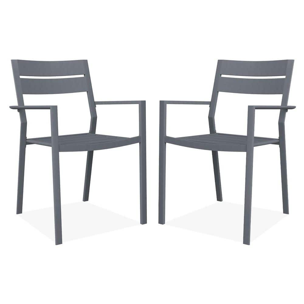 Grey Stackable Metal Patio Chairs, Outdoor Lawn Dining Chairs for Garden, Backyard, Poolside (2-Pack) price history on PriceWatchPro