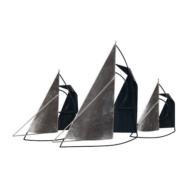 26 in. x 17 in. Metal Blue/Silver Sailboats Wall Art