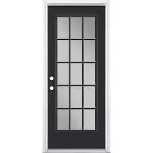 32 in. x 80 in. Jet Black 15 Lite Right-Hand Clear Glass Painted Steel Prehung Front Exterior Door Brickmold/Vinyl Frame