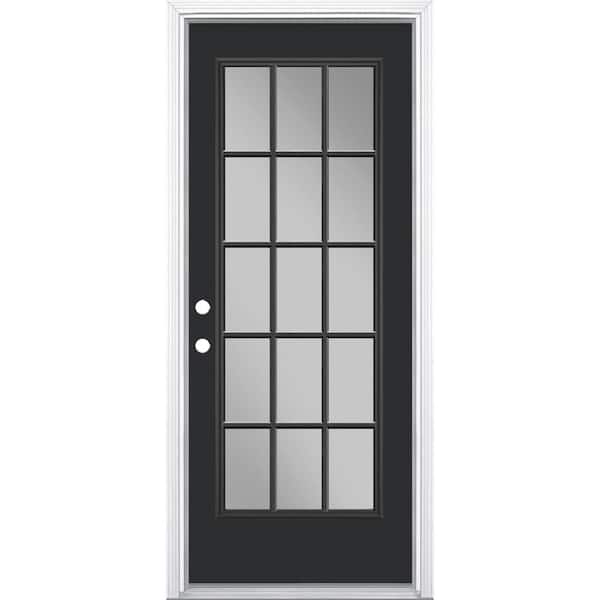 Masonite 32 in. x 80 in. Jet Black 15 Lite Right-Hand Clear Glass Painted Steel Prehung Front Exterior Door Brickmold/Vinyl Frame