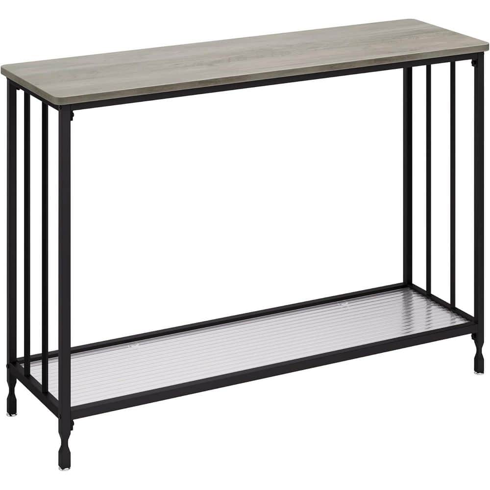 41.3 in. Grey Rectangle Wood Console Table with 2 Storage Shelves, Glass Shelf, Metal Frame for Bedroom, Living Room price history on PriceWatchPro