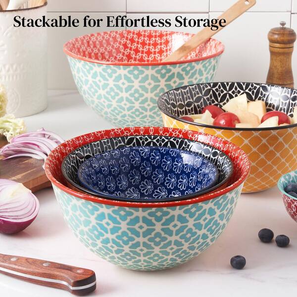 Numhew Art Decor 3-Piece Ceramic Multicolor Mixing Bowl Set with