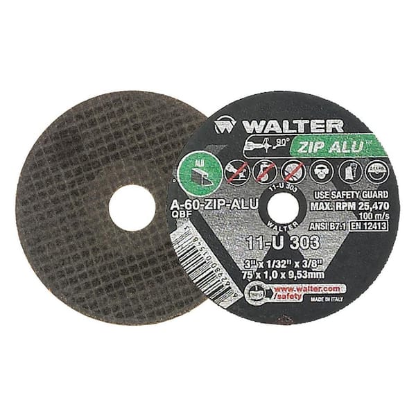 WALTER SURFACE TECHNOLOGIES ZIP ALU 3 in. x 3/8 in. Arbor x 1/32 in. T1  Cutting Wheel for Aluminum (25-Pack) 11U303 - The Home Depot