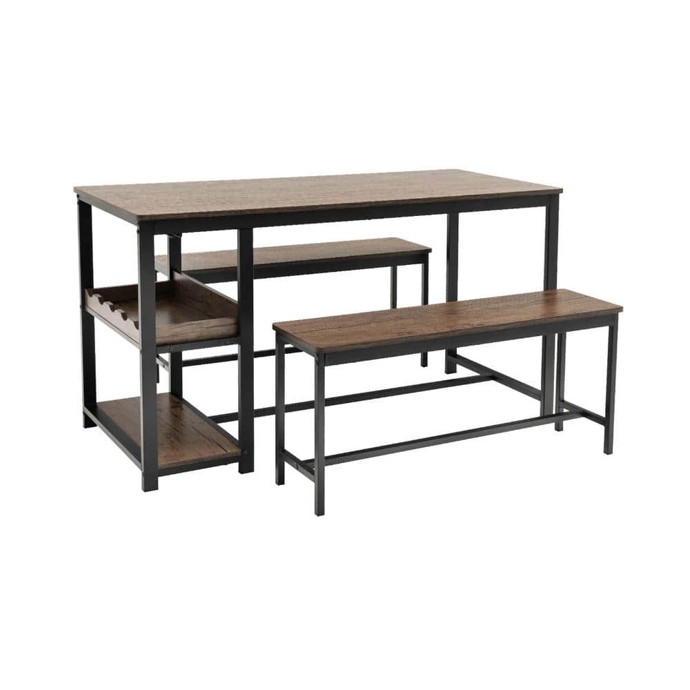 3-Piece Outdoor Dining Table Set with Wine Rack for Patio or Backyard, Brown Finish price history on PriceWatchPro