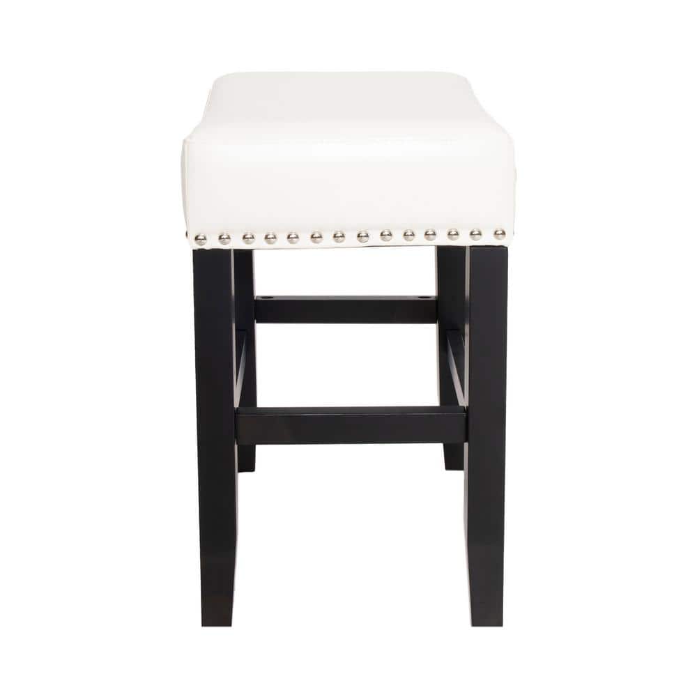 Ivory Faux Leather Saddle Counter Stools with Black Wood Frame, Set of 2