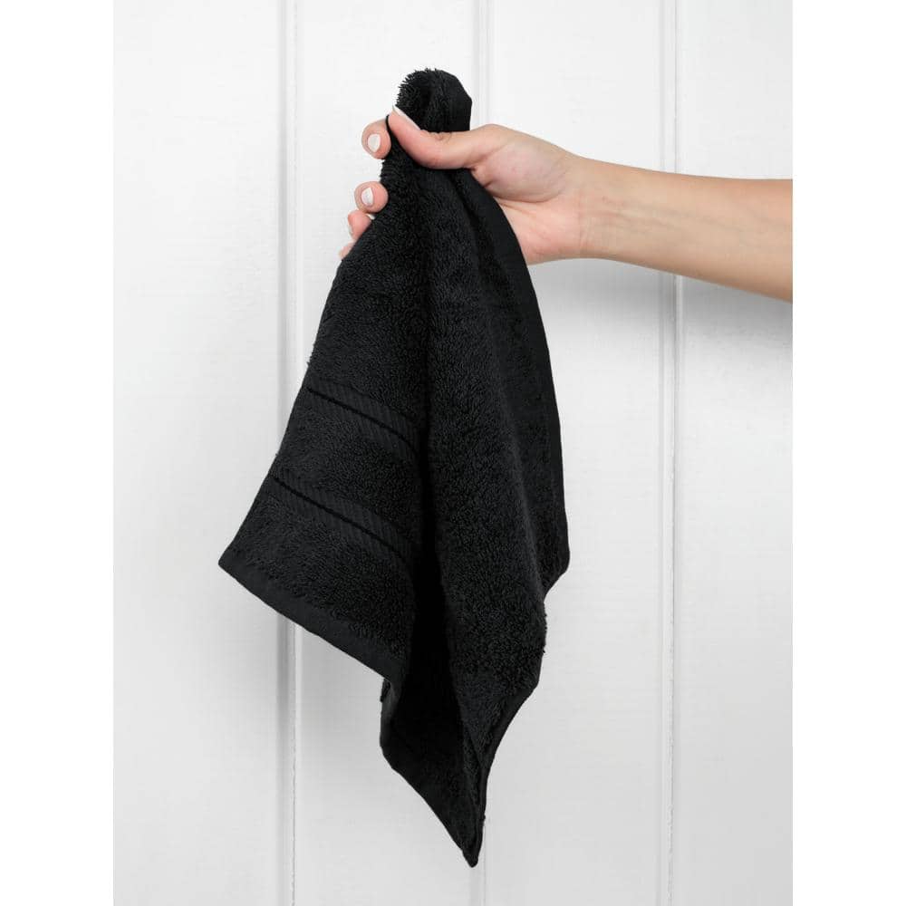 Luxury Black Turkish Cotton Washcloth Set, 4-Piece