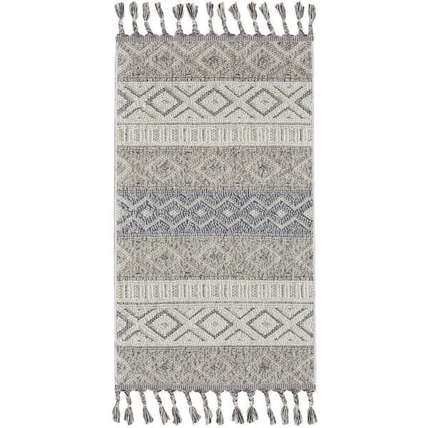 Elwood Ivory/Slate 2 ft. x 5 ft. Geometric Contemporary Kitchen Area Rug
