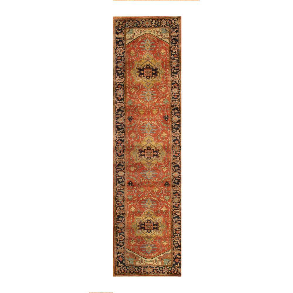 Pasargad Home Serapi Rust/Navy 3 ft. x 8 ft. Oriental Wool Area Rug PJR ...